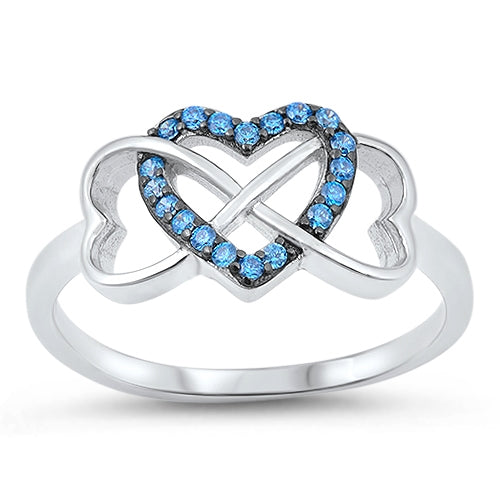 Lhr1058579 Sterling Silver Ring Double Heart Blue Sapphire Cz Stones