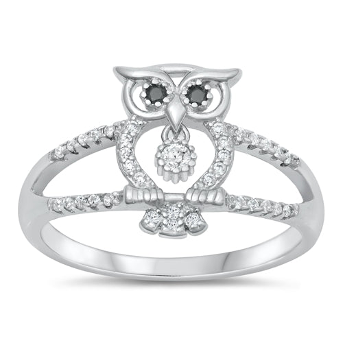 Lhr1073339 Sterling Silver Ring Owl Design Cz Stones