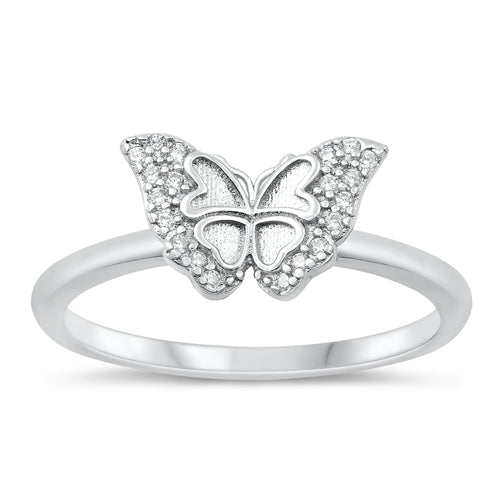 Lhr1073579 Sterling Silver Butterfly Ring Cz