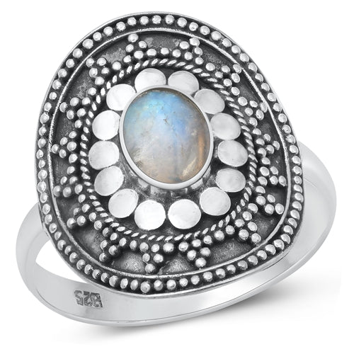 Lhr1316789 Sterling Silver Ring Oval Moonstone