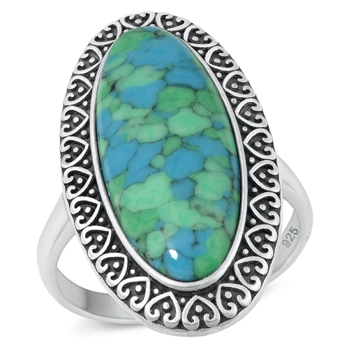 Lhr9131778 Sterling Silver Oval Real Stone Turquoise Ring