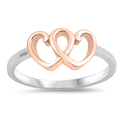 Lhr1427239 Sterling Silver Heart Ring Double Rose Gold sizes 4-9