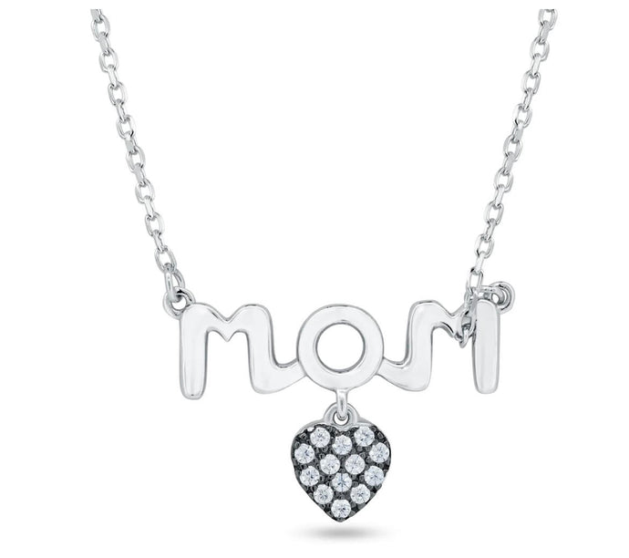 Lhp01478 Sterling Silver Mom Necklace Dangle Cz Heart Charm