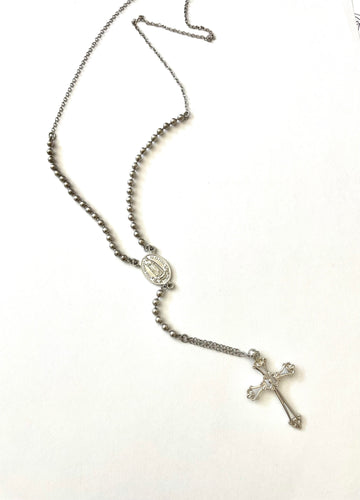 Lhn609 Sterling Silver Rosary Style Necklace