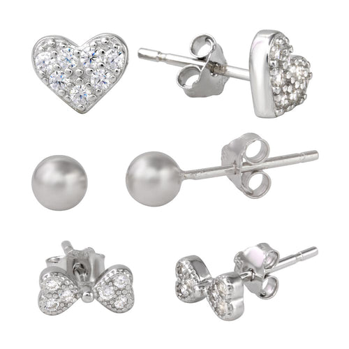 Lhe00002 Sterling Silver Earring Heart,Ball,& Bow Cz