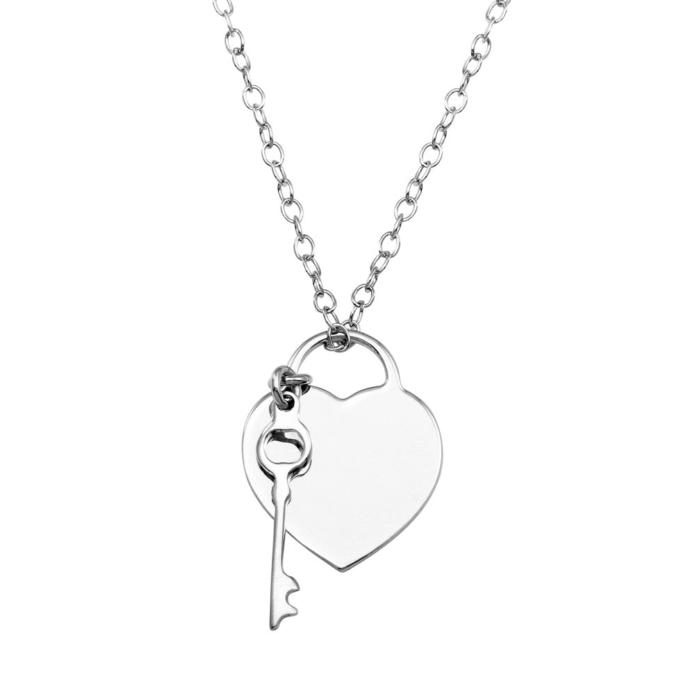 Lhn000105S Sterling Silver Heart & Key Necklace