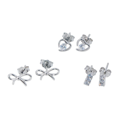 Lhe00010 Sterling Silver 3 style Earrings Bows, hearts