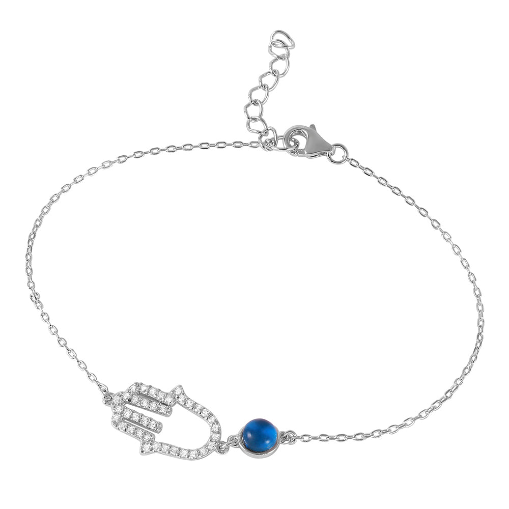 Lhb00243 Sterling Silver  Hand and Blue eye Bracelet  evil eye bracelet