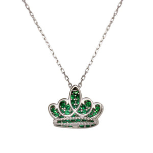 Lhp00036Emerald Sterling Silver Emerald Crown Cz Necklace