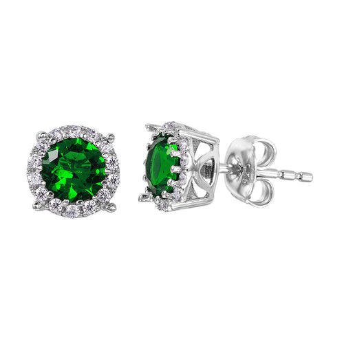 Lhe00037G Sterling Silver Round Emerald Green Stud Earring