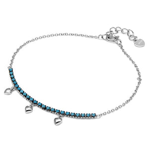 Lhb00041Blu Stelring Silver Heart  Bracelet Blue Stone