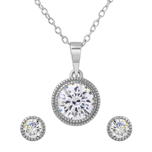 Lhset00043 Sterling Silver Set Round Cubic Zirconia