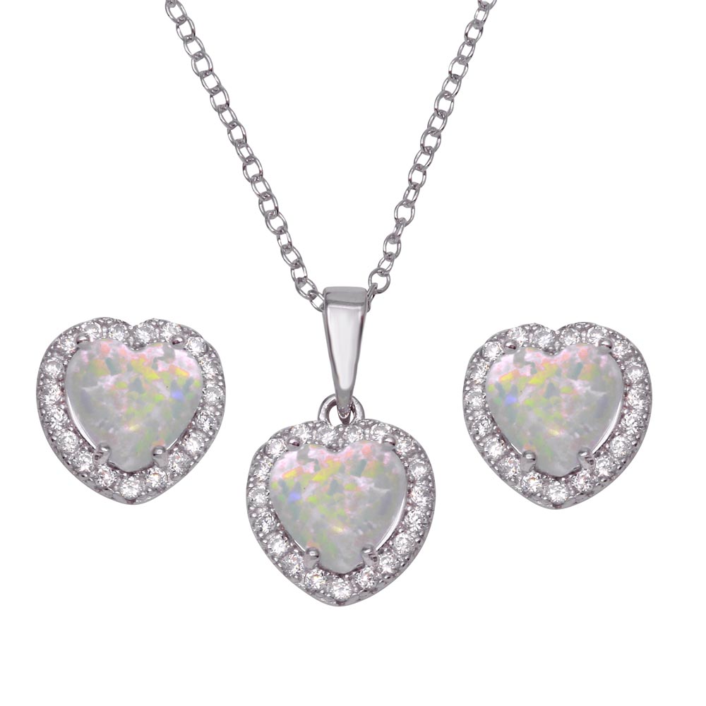 Lhset000552 Sterling Silver Set Heart Synthetic Opal