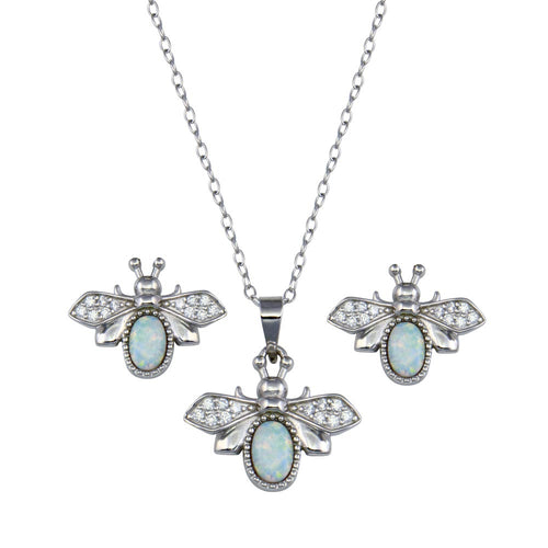 Lhn000617 Sterling Silver Set  Bee & Synthetic Opal Cz