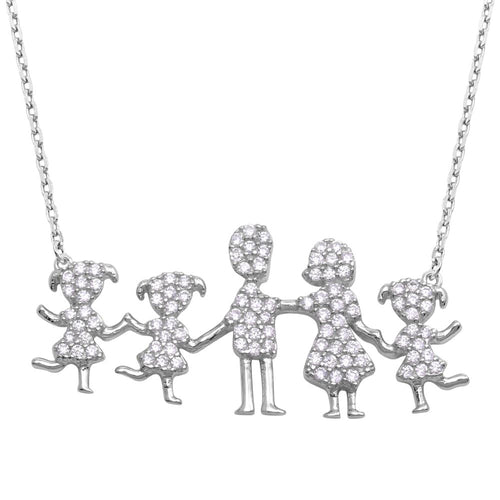 Lhn000689 Sterling Silver Family Necklace Mother Father 3 Daughters