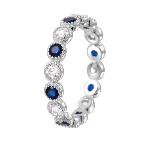 Lhr00064Bl Sterling Silver Blue Cz Sapphire and Clear Cz Eternity band