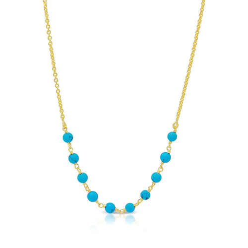 Lhn000729 Sterling Silver Necklace Gold Plated Turquoise Beads