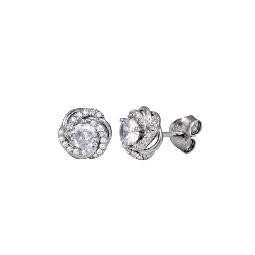 Lhe00722 Sterling Silver Earring Stud Swirl Cz Stones