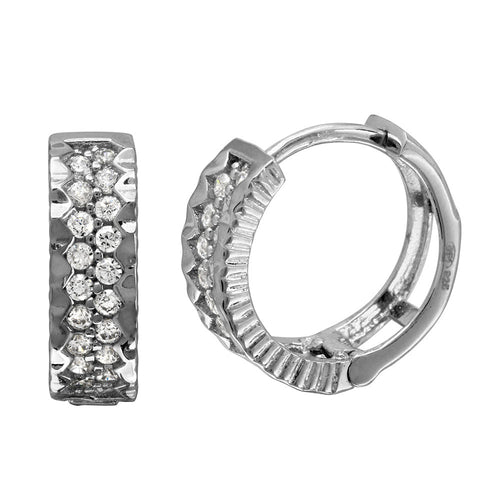 Lhw00084 Sterling Silver Small CZ pave hoop earrings 1/2''