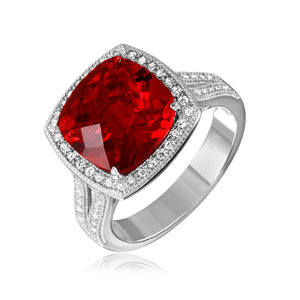 Lhr00090Red Sterling Silver Ring Red Cz Square