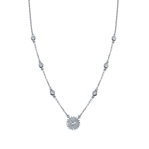 Lhp00097 Sterling Silver  Flower Drop fancy Cz  chain Necklace