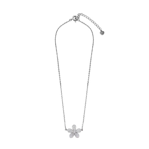 Lhn00098* Sterling Silver Flower Pave Cz Necklace