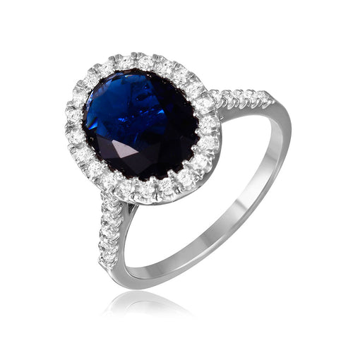 Lhr00099S Sterling Silver Ring Oval Sapphire Cz Stones