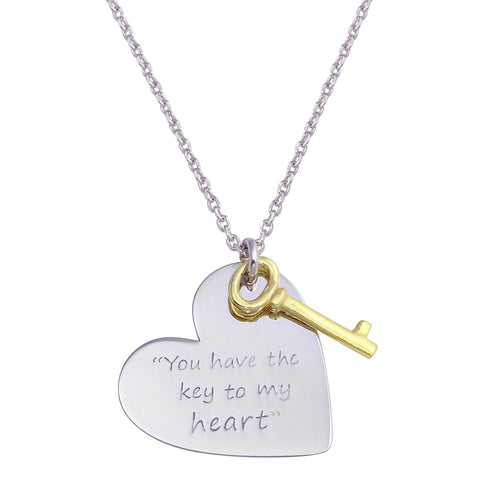 LHp00110 Sterling Silver Heart and gold key /key to my heart