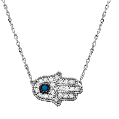 Lhn0016 Sterling Silver Hamsa Hand blue stone Necklace