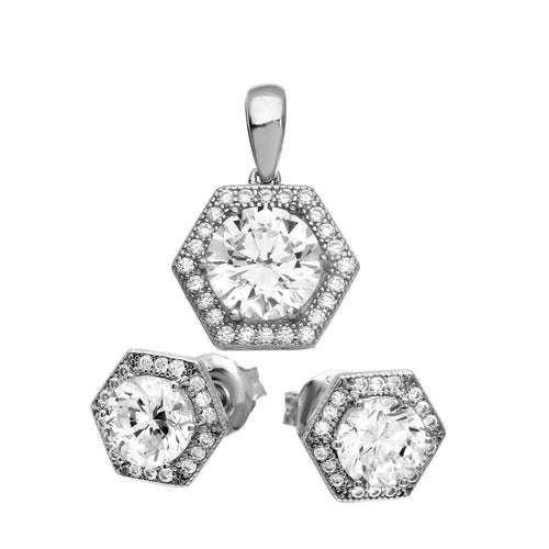 Lheset00023 Sterling Silver Octagon Halo cz set