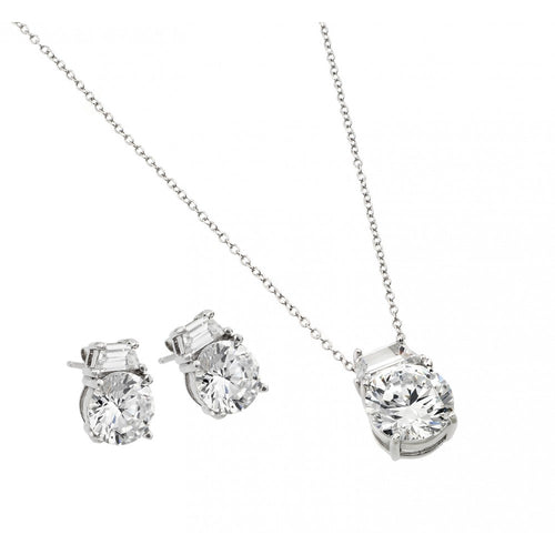 Lhset002569 Sterling Silver Set Round Cz and Baguette Cz
