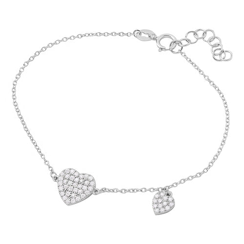 Lhb00265 Sterling Silver Bracelet Heart & Dangle Cz Stones