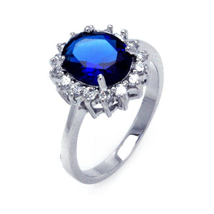 Lhr00282 Sterling Silver Ring Sapphire Cz Oval