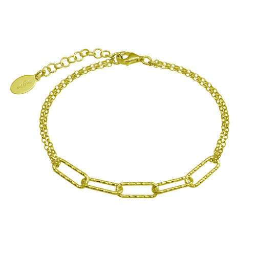 Lhb00312G Sterling Silver Bracelet Gold Plated Paper Clip Hammered