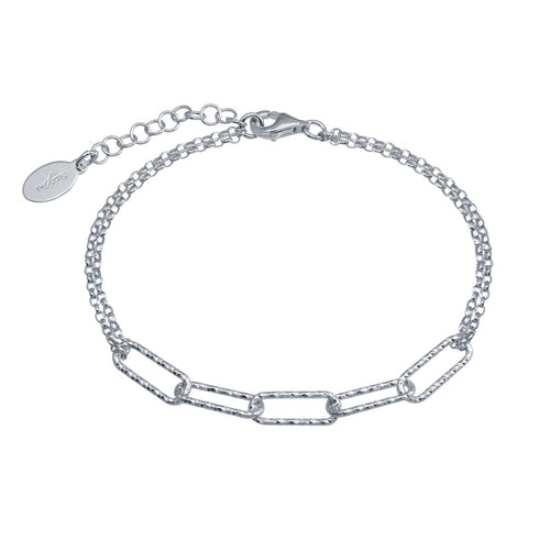 Lhb00312RH Sterling Silver Bracelet Paper Clip Design Hammered