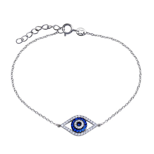 Lhb03629 Sterling Silver Bracelet Evil Eye Blue Cz Stones