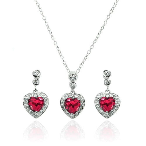 Lhset003729 Sterling Silver Heart Set Garnet Cz