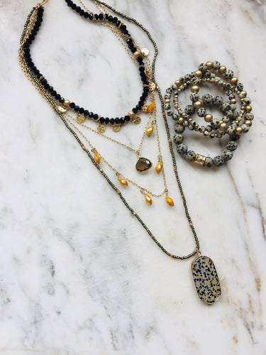 Lhn5669 Fashion Necklace Spotted Jasper Real stone Multi chain Beads