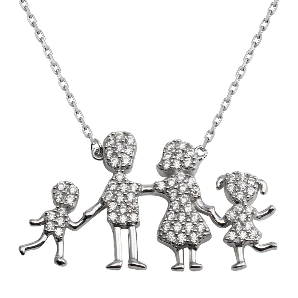 Lhn0041 Sterling Silver Family Boy ,Girl,Mother,Father cz stones