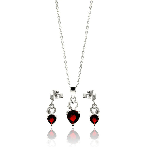 Lhset004389 Sterling Silver Garnet Heart Cz Set