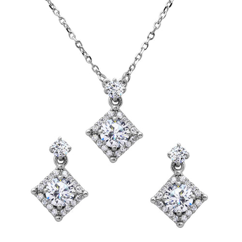 Lheset00506 Sterling Silver Diamond Shape Halo cz set