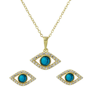 Lhset005139 Sterling Silver Gold Plated Evil Eye Set Turquoise