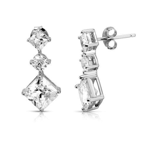 Lhe00516 Sterling Silver 3 Drop Diamond Shape Earrings