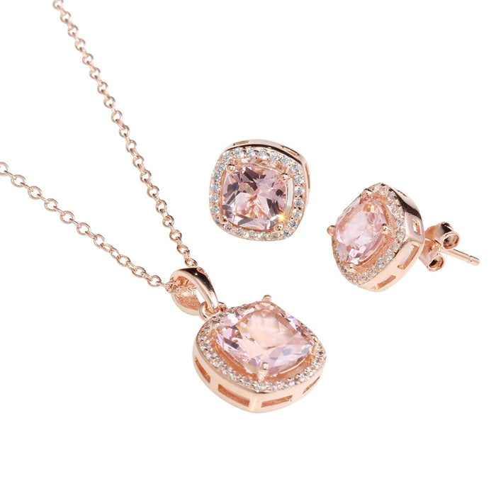 Lhset005189 Sterling Silver Rose Gold Pink Cz