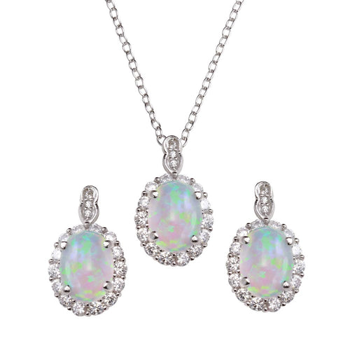 Lhset00520 Sterling Silver Synthetic Opal Oval Set