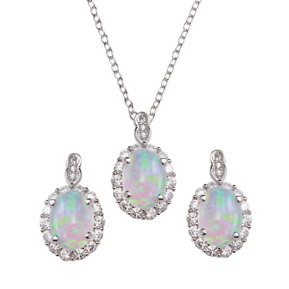 Lhset00520 Sterling Silver Synthetic Opal Oval Set