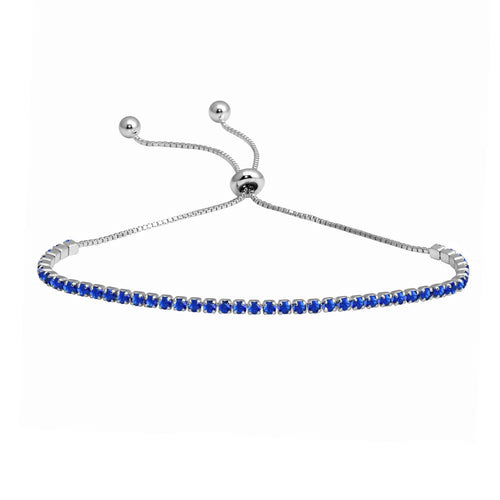 Lhb0053Blu Sterling Silver Blue Cz Tennis  Adjustable bracelet
