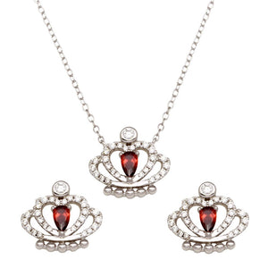 Lhset00542Red Sterling Silver Crown Set  Red Cz