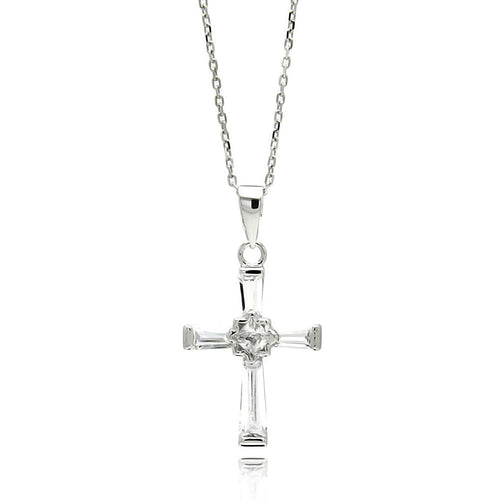Lhp00549 Sterling Silver Baguette Cz Stone Flower Cluster Cross