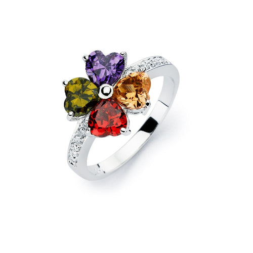 Lhr00563 Sterling Silver Multi Color Flower Ring cz